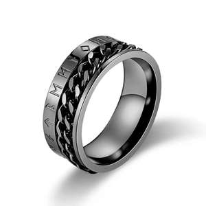 Anello rotante nero con rune vichinghe in acciaio inossidabile e catena punk