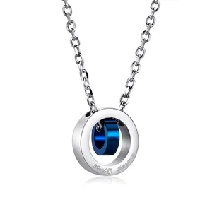 Mode Trendig Titanstahl Doppelring Anhänger Halskette Für Herren Damen Gravierte Liebe Zirkonia Einlage Geometrischer Schmuck
