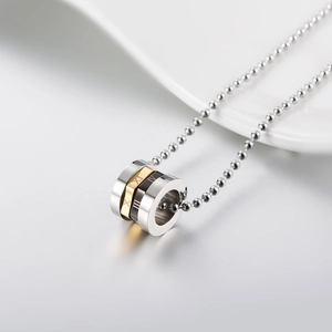 Rotating stainless steel necklace with Roman numerals in black gold and silver finish