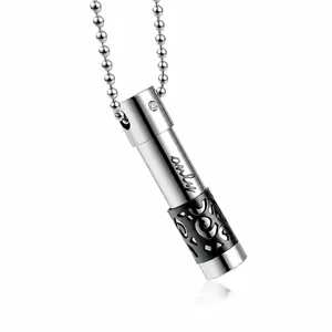 Stainless Steel Perfume Bottle Necklace Essential Oil Diffuser Pendant Hollow Pattern Zirconia Inlay Engraved For Couples
