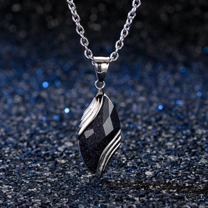 Blue sand stone angel eye pendant with silver leaf frame and sparkling starry effect