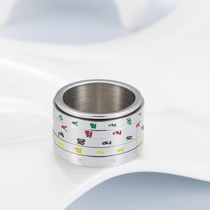 Bague rotative bouddhiste en acier inoxydable avec caractères tibétains colorés
