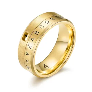 Bague Spinner Unisexe en Acier Inoxydable Lettre et Numéro Rotatifs Anneau Anti-stress Brossé Poli Bijoux Punk pour Hommes Femmes
