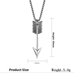 Dimensions du pendentif flèche détaillé hauteur 49mm largeur 14mm en acier inoxydable argenté