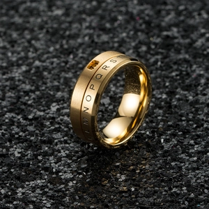Bague rotative en acier inoxydable doré pour hommes avec alphabet et curseur numérique
