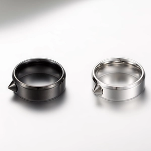 Minimalist punk titanium steel ring with conical rivet spike in black and silver finish