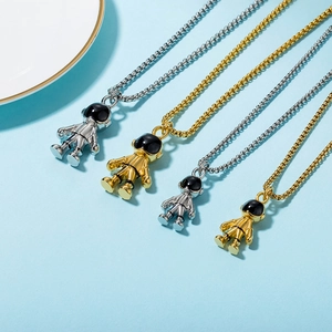 Hip hop astronaut titanium steel pendants in gold and silver finish with box chains