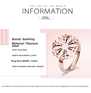 Detail view of 12mm laser cut snowflake ring in rose gold finish with 2.5mm band width