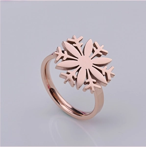 Elegant rose gold snowflake cutout ring for women with polished laser-cut details