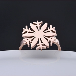 Elegant rose gold snowflake cutout ring for women with minimalist stainless steel design