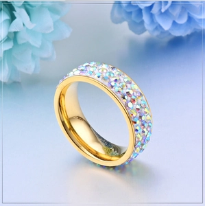 Bague en acier inoxydable plaqué or 18 carats sertie de strass colorés brillants