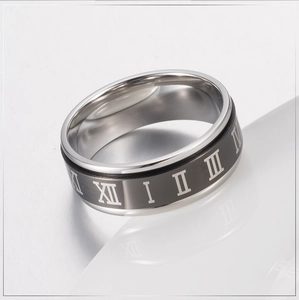 Anillo giratorio 3 en 1 de acero inoxidable con números romanos grabados en plata y negro