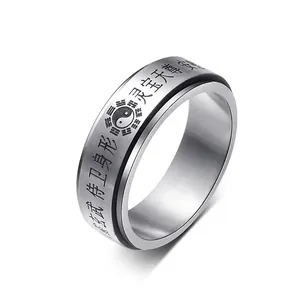 Bague Spinner Bagua Taoïste Style Chinois Rétro Acier Inoxydable Rotatif Amulette Religieuse Bijoux Soulagement Stress Hommes Femmes