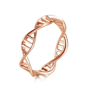 Stainless Steel DNA Helix Ring Modern Scientific Biology Genetic Twisted Band Ring For Unisex Hollow Design Polished Jewelry Gift