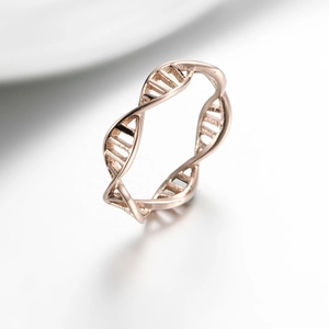 Rose gold DNA double helix ring with a minimalist hollow out scientific design