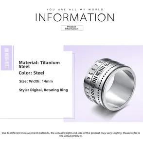 Detalle del anillo giratorio de acero inoxidable de 14mm con números arábigos