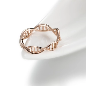 Rose gold DNA double helix ring with intricate molecule hollow structure design