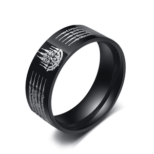 Vintage Stainless Steel Thai Scripture Rings For Men Black Polished Religious Amulet Band Rings Ethnic Style Finger Jewelry