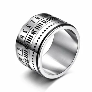 Anillo Spinner de Acero Inoxidable para Hombre Mujer Giratorio Números Arábigos Romanos Calendario Tiempo Alivio del Estrés Joyería Estilo Industrial
