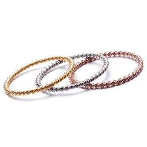 Minimalist Stainless Steel Twisted Rope Ring For Women Elegant Stackable Braided Band Ring Polished Fashion Jewelry Gift