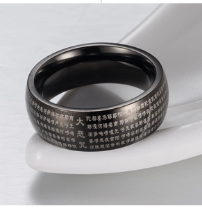 Black tungsten ring for men with laser-engraved Chinese Great Compassion Mantra text