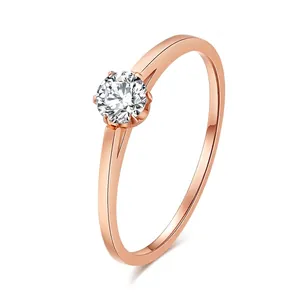 Minimalist Rose Gold Plated Stainless Steel Rhinestone Ring For Women Elegant Geometric Inlaid Finger Jewelry Gift
