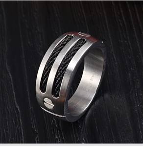 Détail de la bague industrielle en acier inoxydable avec double câble noir et vis
