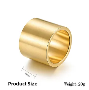 Detail shot showing 19mm width and 20g weight of matte brushed gold titanium ring