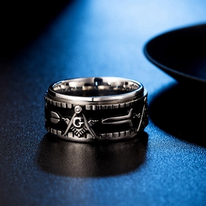 Men's Retro Titanium Steel Rotating Freemasonry Ring Square Compass Letter G Vintage Masonic Jewelry Band Gold Silver Steel