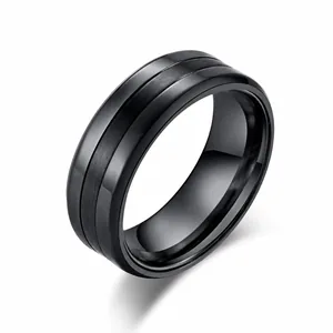 Minimalist Stainless Steel Band Ring For Men Wide Brushed Center Polished Edges Industrial Fashion Jewelry Ring Black Silver Tone