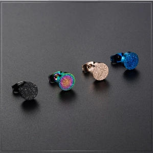 Pendientes de Botón Redondos de Acero Inoxidable Unisex Con Textura de Arena Esmerilada Joyería Geométrica Minimalista Colorida