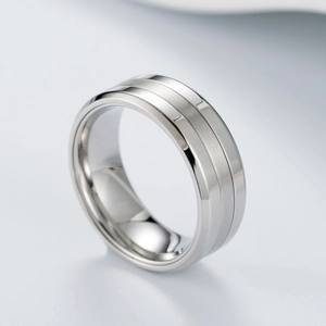 Three-in-one minimalist wide stainless steel ring with polished edges and matte center band