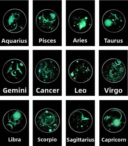 Luminous twelve constellations grid showing green glow-in-the-dark earring designs