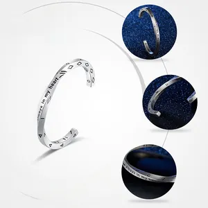 Vue détaillée du bracelet jonc viking argenté mat avec gravure always in my heart