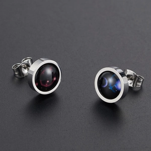 Luminous star constellation stud earrings with nebula pattern in polished stainless steel
