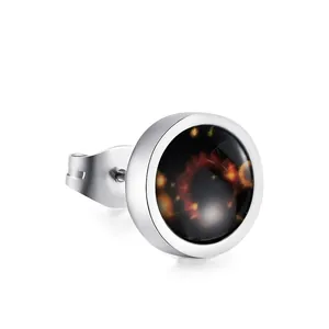 Glow-in-the-dark stainless steel constellation stud earring with starry sky resin pattern