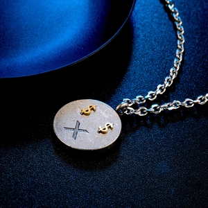 Collar hip hop de plata vintage con colgante de cara sonriente y signo dólar