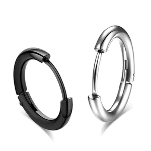 Minimalist Stainless Steel Hoop Earrings Huggie Punk Style Unisex Jewelry For Daily Wear Silver Black Circle Earring