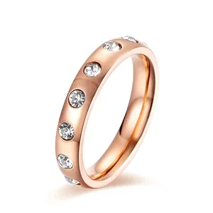 Minimalist Stainless Steel Eternity Ring With Sparkling Round Zirconia Stones Polished Steel Color Band For Women Daily Jewelry