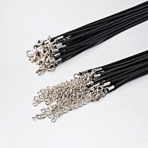Black PU leather cord necklace with adjustable stainless steel lobster clasp and chain