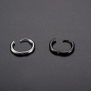 Polished stainless steel hoop earrings in silver and black colors for men and women