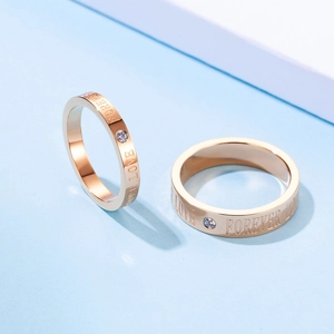 Polished rose gold titanium steel forever love couple rings with inlaid diamond