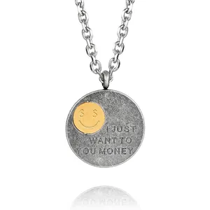 Collar Con Colgante de Cara Sonriente de Acero Inoxidable Retro Con Ojo de Signo de Dólar Letras de Dinero Joyería Hip Hop