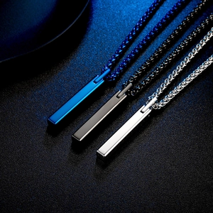 Minimalistische rechteckige Stab-Anhänger Halskette für Herren in Silber, Schwarz und Blau