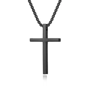 Minimalist Cross Pendant Necklace Stainless Steel High Polish Religious Faith Jewelry For Men Women Daily Wear Gift