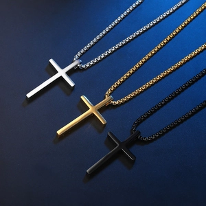 Minimalist cross pendant necklaces in silver, gold, and black with mirror finish