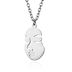 Minimalist brushed stainless steel necklace with abstract hollow face pendant