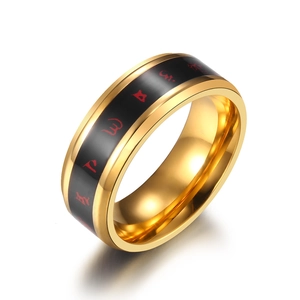 Anello cinese in acciaio inossidabile dorato con sensore di temperatura e mantra buddista