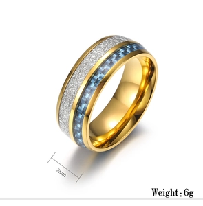Detail showing 8mm carbon fiber and meteorite texture ring with golden inner band