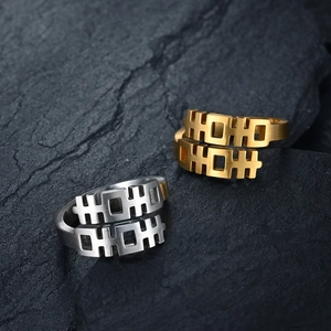 Anelli aperti doppia felicità stile etnico in acciaio inossidabile opaco oro e argento